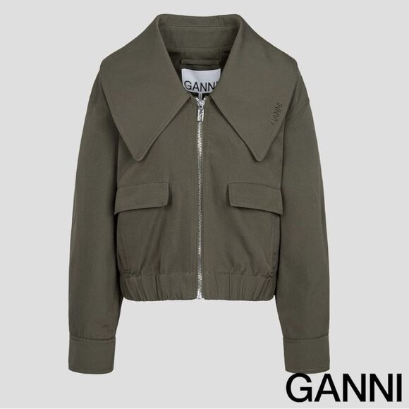 GANNI **NWT** Kalamata Green Heavy Twill Wide Collar Short Jacket - Picture 8 of 15